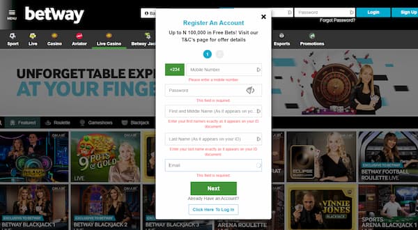 Betway Casino Sign up