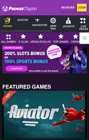 Premier Bet Vegas Homepage mobile