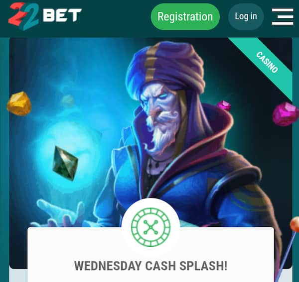 22bet wednesday cash splash info