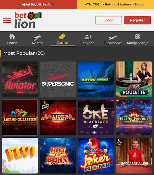 betlion casino games