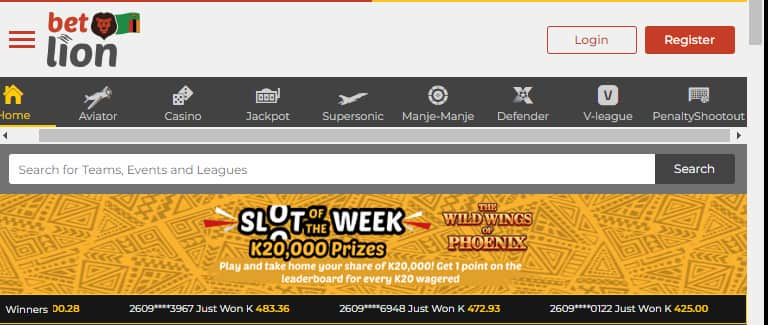 Betlion Casino Home Page