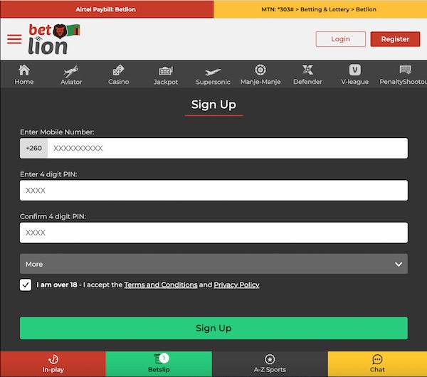 bet lion sign up form
