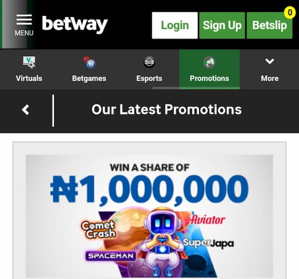 Betway win a share of NGN 1,000,000 promo banner