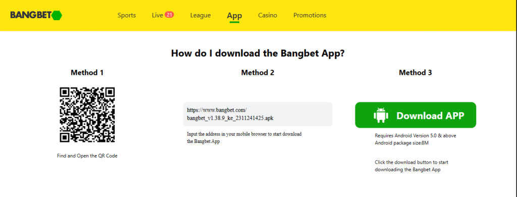 Bangbet App Download Process Banner